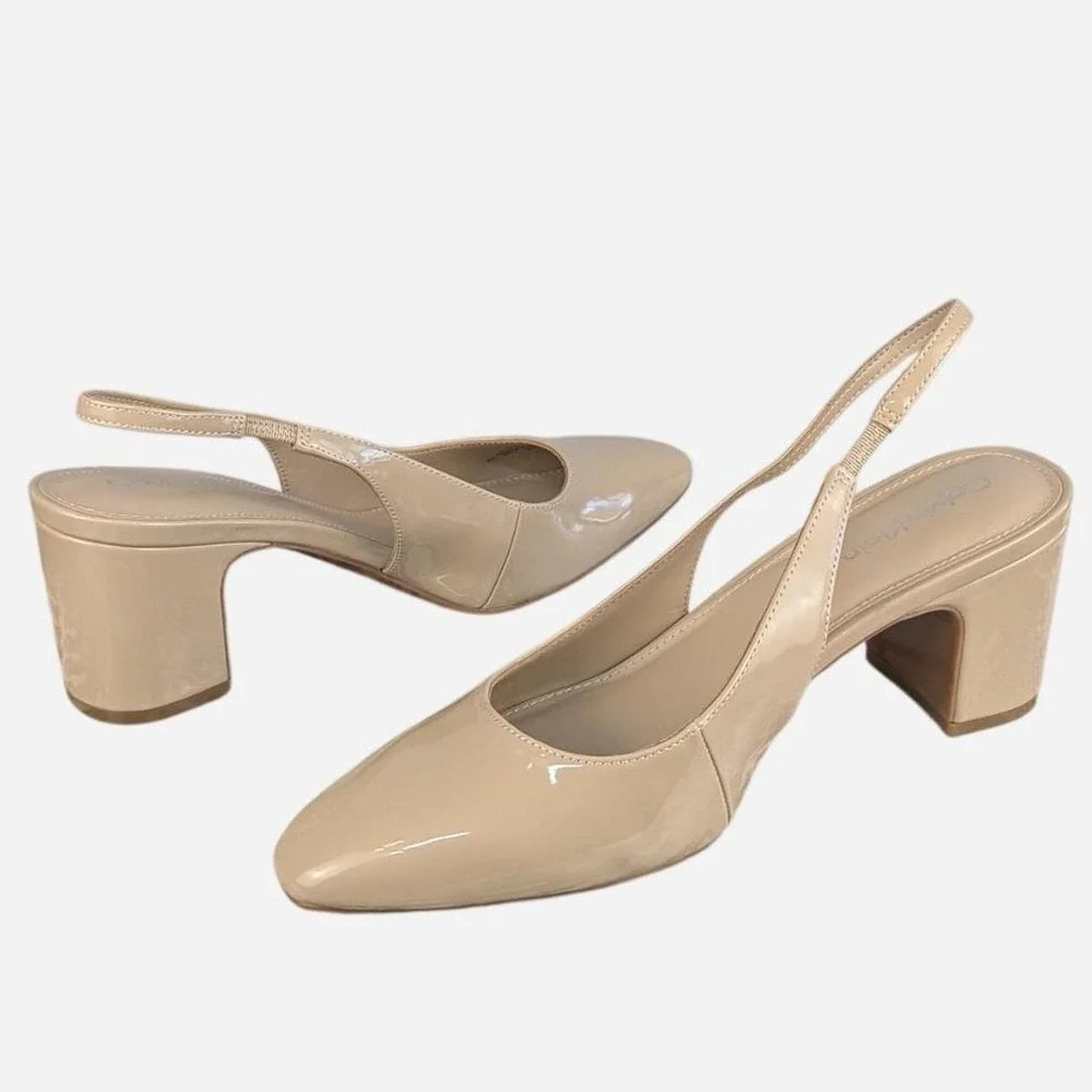 Calvin Klein Scarlet Slingback Pumps Nude Patent 7.5